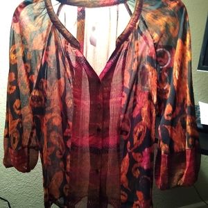 Paisley pattern sheer blouse three quarter sleeve